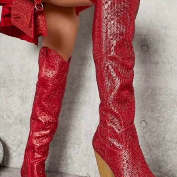 Red over the knee Women's Boots - Picture 2 of 3